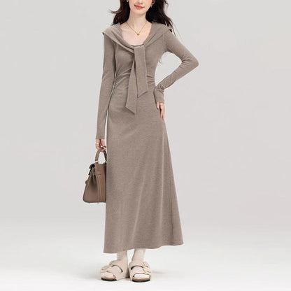 Damen Taillenkleid Kordelzug V-Ausschnitt Elegantes Design