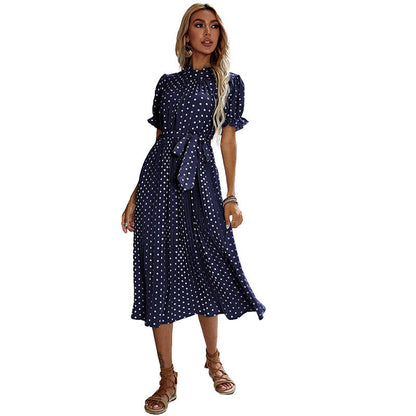 Damen Midikleid Sommerlich Puffärmel Taillengürtel Eveloria