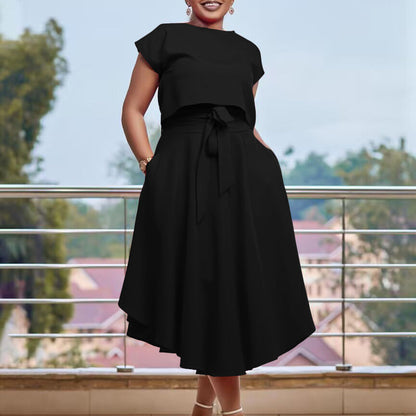 Damen Asymmetrisches Kleid mit Gürtel Detail Eveloria