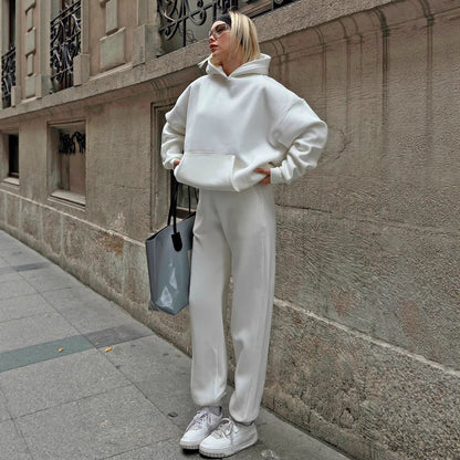 Damen Oversized Hoodie Jogginghose Lässig Grau