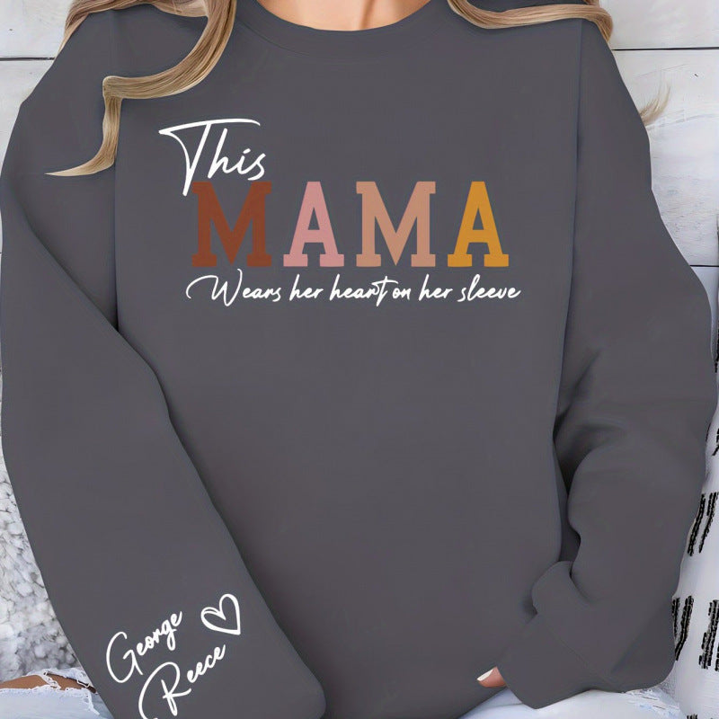 Damen Sweatshirt Mama Aufdruck Bequem Grau Eveloria