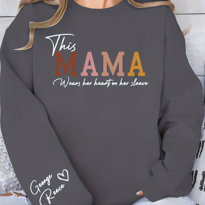 Damen Sweatshirt Mama Aufdruck Bequem Grau Eveloria