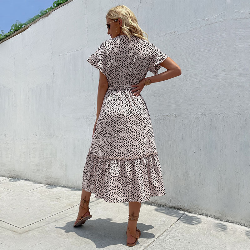 Damen Maxi-Kleid Voluminöse Ärmel Taillengürtel