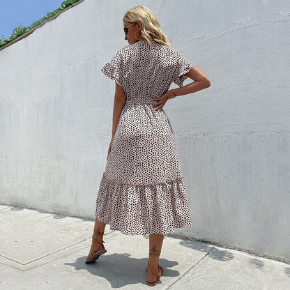 Damen Maxi-Kleid Voluminöse Ärmel Taillengürtel