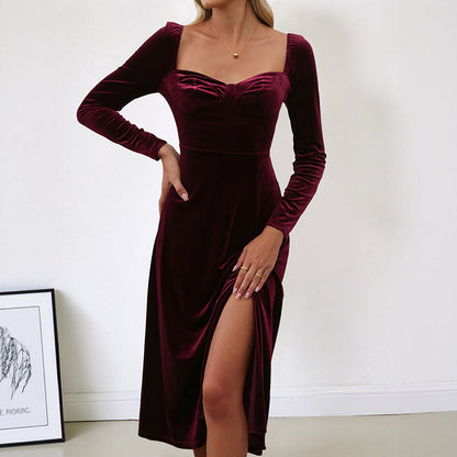 Damen Maxikleid V-Ausschnitt Langer Arm Eveloria - Eveloria