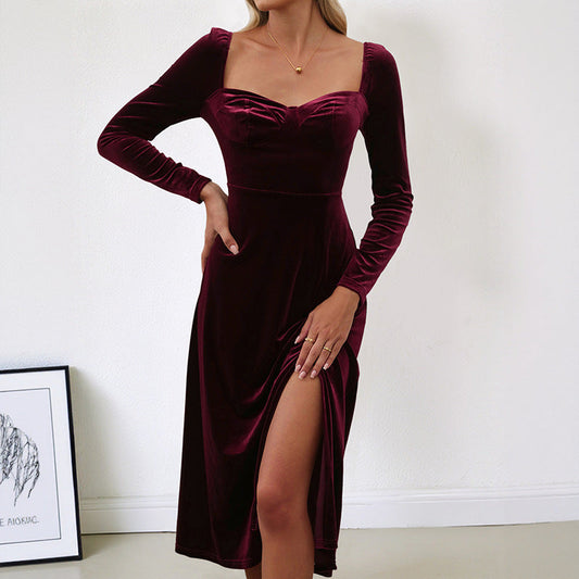 Damen Maxikleid V-Ausschnitt Langer Arm Eveloria - Eveloria