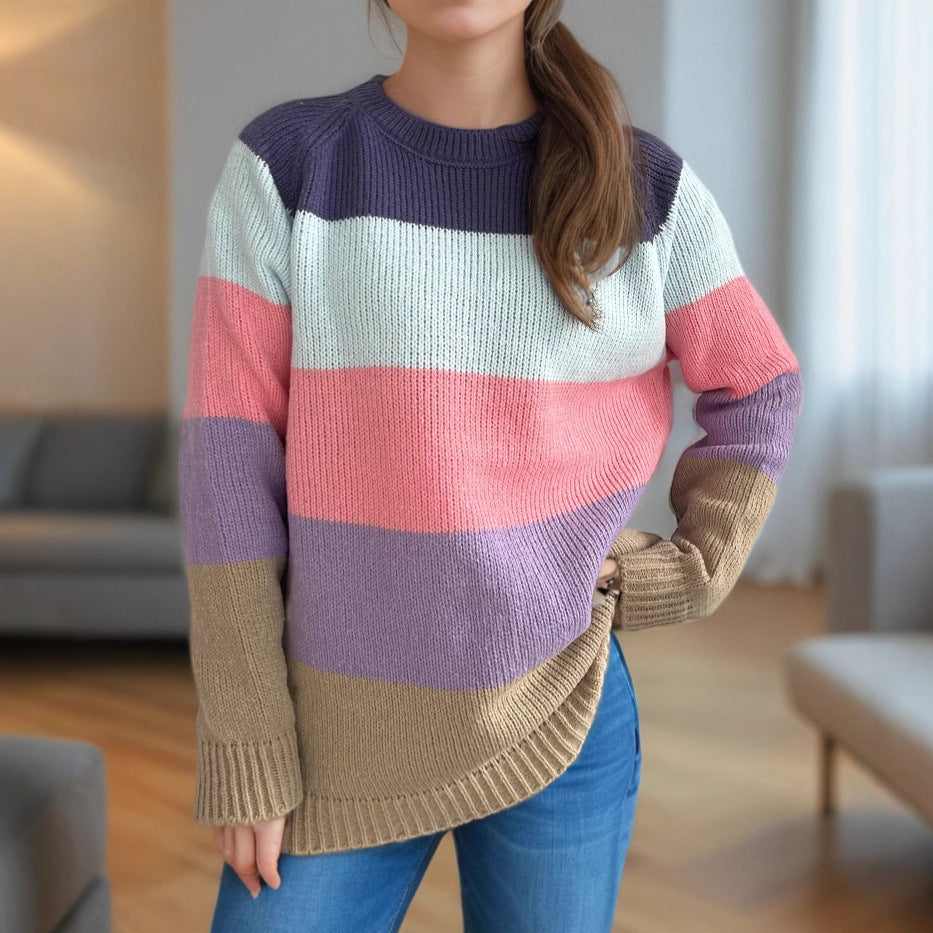 Damen Strickpullover Gestreift Bunt Lässig - Eveloria