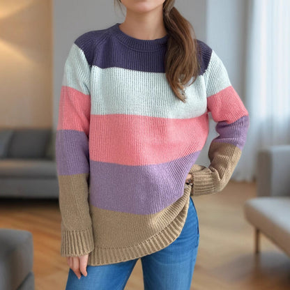 Damen Strickpullover Gestreift Bunt Lässig - Eveloria