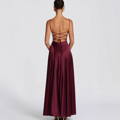Damen Maxikleid Satin Spaghetti-Träger Eleganz