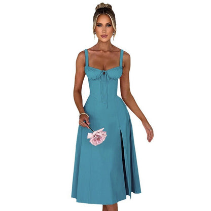 Damen Midi-Kleid V-Ausschnitt Taillenbetonung Eveloria
