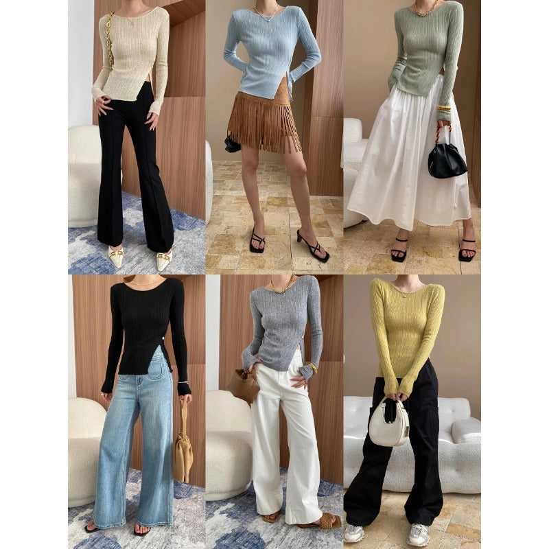 Damen Langarmoberteil Rippstruktur Elegant Eveloria