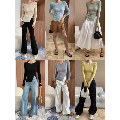 Damen Langarmoberteil Rippstruktur Elegant Eveloria
