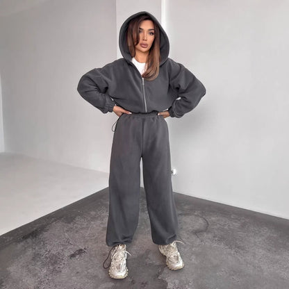 Damen Fleece-Jogginganzug Oversized mit Kapuze Eveloria