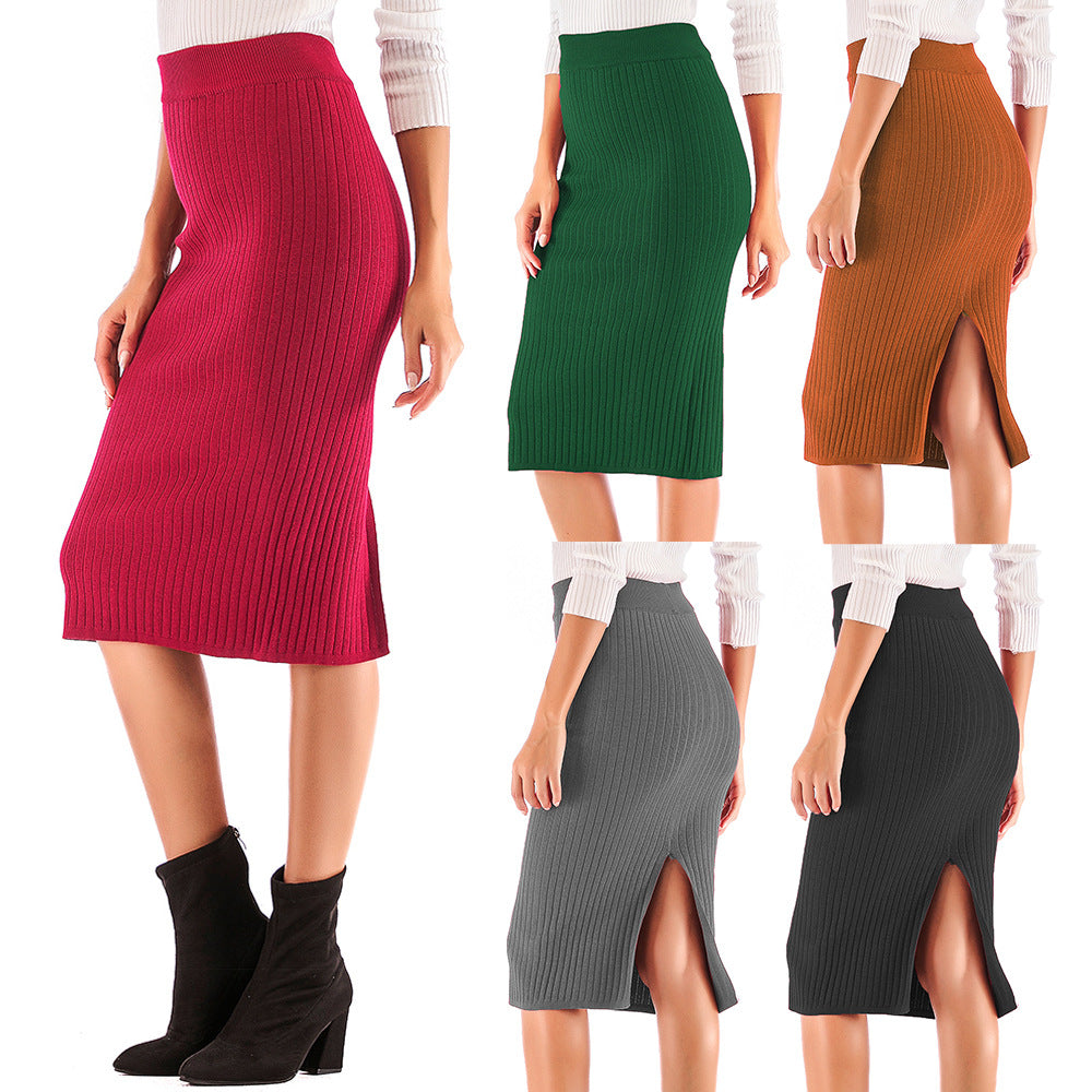 Damen Rippstrickrock Mit Seitlichem Schlitz Eveloria