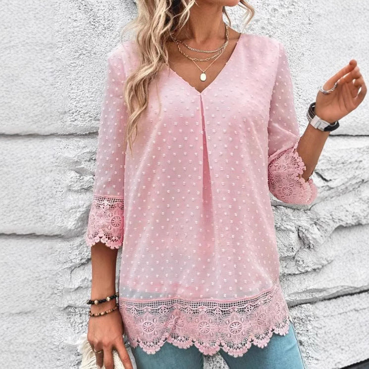 Damen Bluse Spitze Puffärmel Eveloria - Eveloria