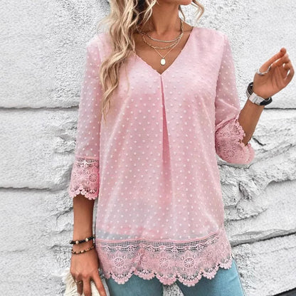 Damen Bluse Spitze Puffärmel Eveloria - Eveloria