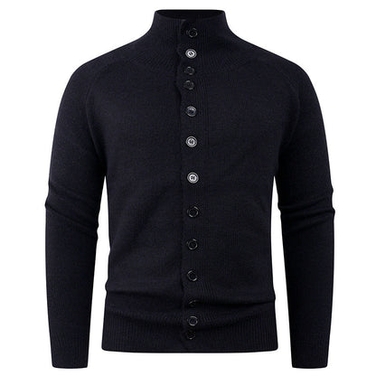 Herren Strickcardigan Stehkragen Knopfverschluss Grau