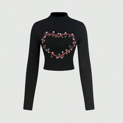 Damen Langarm Crop- Herz-Design Eveloria