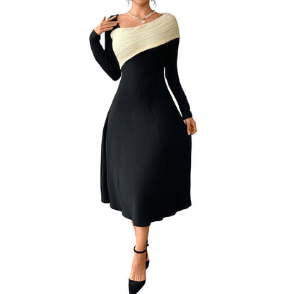 Damen Midikleid Strickoptik Asymmetrischer Kragen
