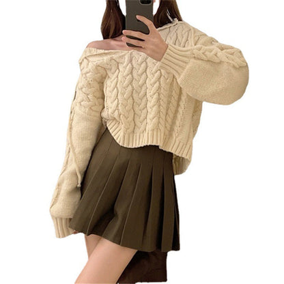 Damen Strickponcho Kuschelig Zopfmuster Beige