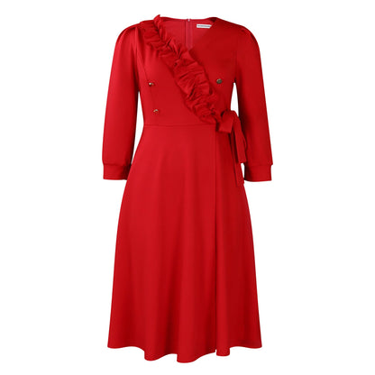 Damen Midikleid Elegantes Rüschendetail Taillierte Silhouette Eveloria