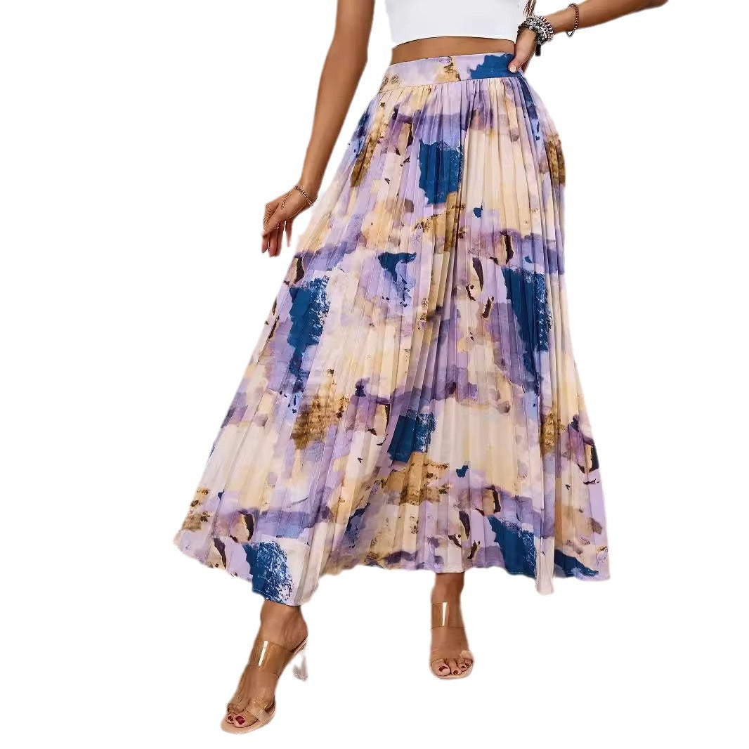 Damen Maxirock Plissiert Floralmuster Eveloria