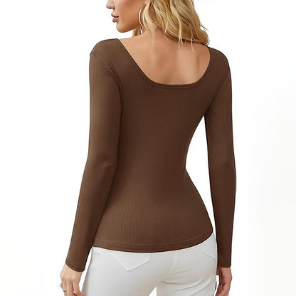 Damen Langarmshirt Feine Raffung Ästhetischer Cut-Out