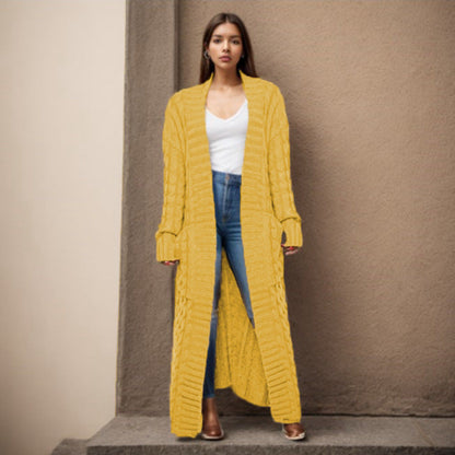 Damen Strickcardigan Lang Zopfmuster