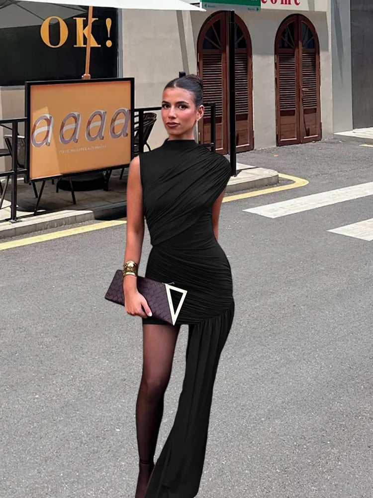 Damen Minikleid Asymmetrischer Schnitt Raffungen Eveloria