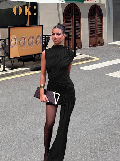 Damen Minikleid Asymmetrischer Schnitt Raffungen Eveloria