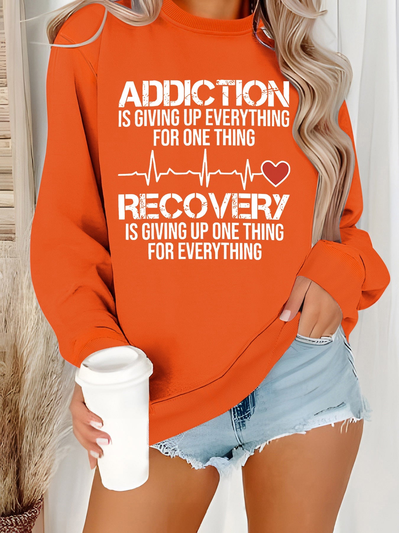 Damen Sweatshirt Lässiger Schnitt Inspirierender Druck Grau
