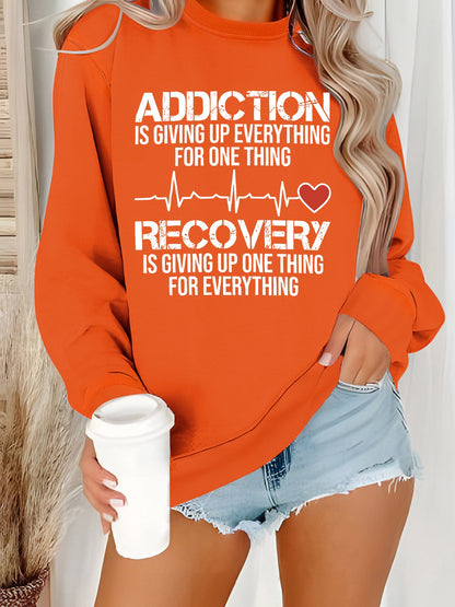 Damen Sweatshirt Lässiger Schnitt Inspirierender Druck Grau