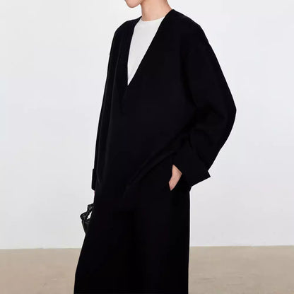 Damen Grobstrickpullover V-Ausschnitt Übergroß Eveloria