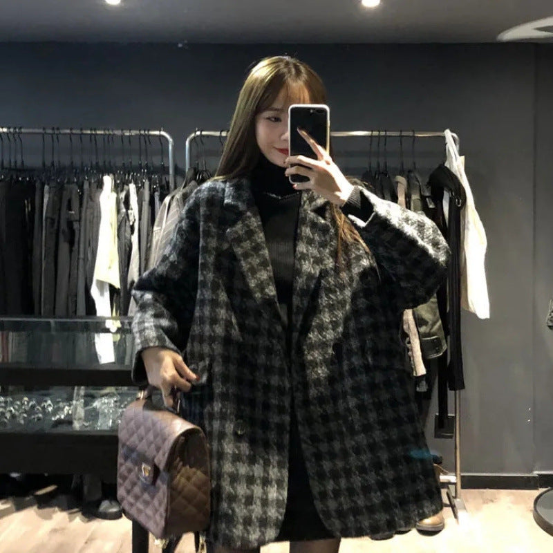 Damen Oversized Karomantel Doppelter Knopfleiste Eveloria