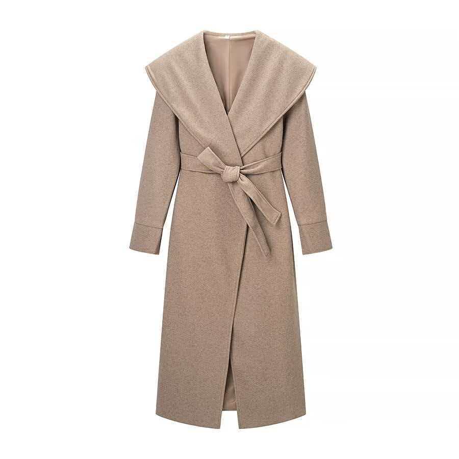 Damen Mantel Eleganter Revers Taillengürtel Eveloria