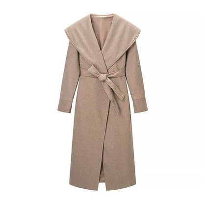 Damen Mantel Eleganter Revers Taillengürtel Eveloria