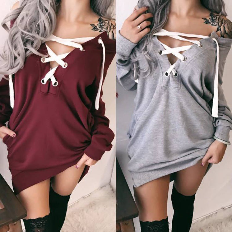 Damen Oversized Kapuzenpullover mit Schnür-Design