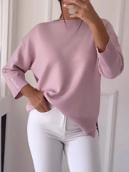 Damen Oversized Pullover Asymmetrisch Knopfdetails Beige