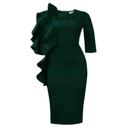 Damenkleid Asymmetrisches Rüschendesign Figurbetont Eveloria