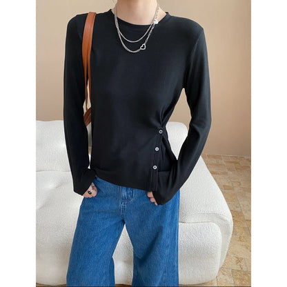 Damen Langarmshirt mit Knopfdetails Seitenöffnung Eveloria - Eveloria