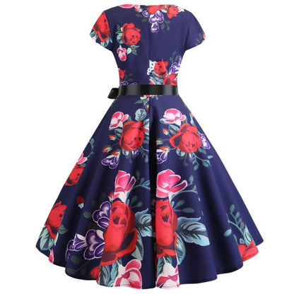 Damen Midikleid Floralmuster Schwingrock Eveloria