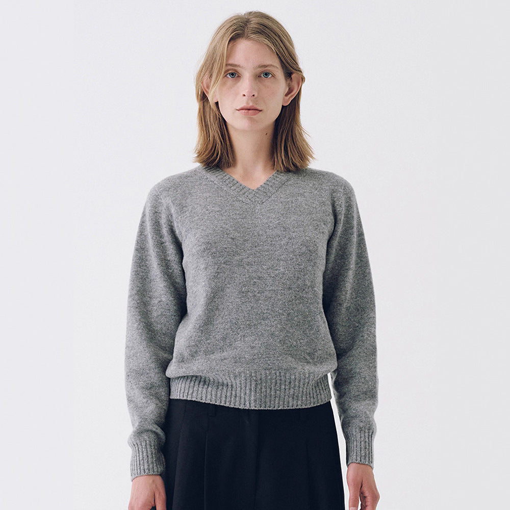 Damen Feinstrickpullover V-Ausschnitt Breites Bündchen Eveloria