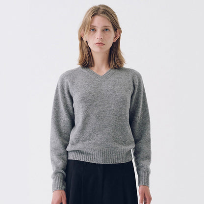 Damen Feinstrickpullover V-Ausschnitt Breites Bündchen Eveloria