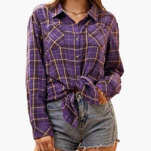 Damen Flanellbluse Kariert Mit Knotendetail - Eveloria
