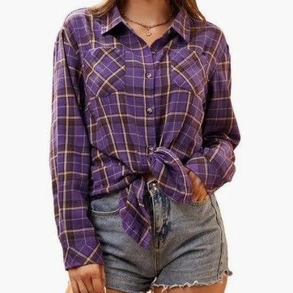 Damen Flanellbluse Kariert Mit Knotendetail - Eveloria