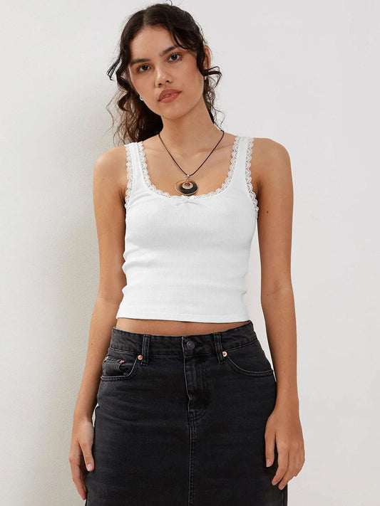 Damen Geripptes Tanktop Baumwolle Weiß - Norvielle