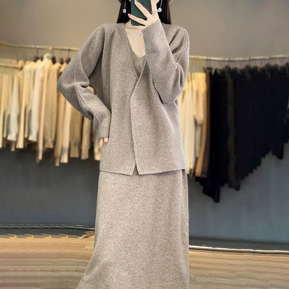 Damen Strickensemble V-Ausschnitt Asymmetrisch Eveloria