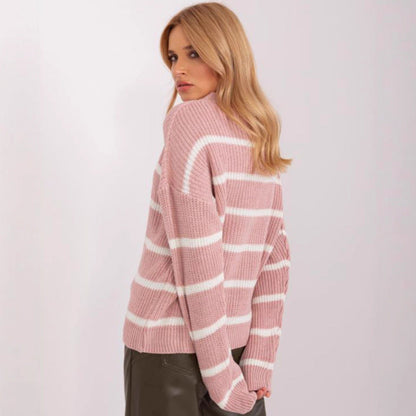 Damen Grobstrickpullover Lässiges Streifenmuster Rundhalsausschnitt