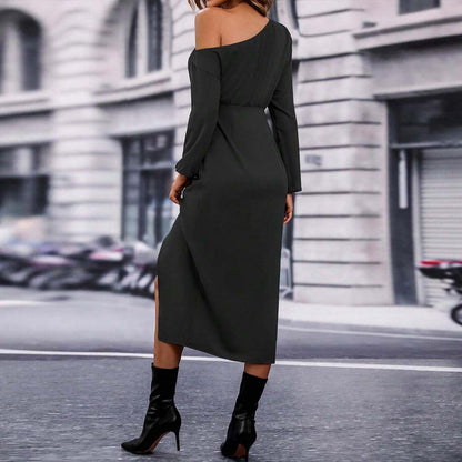 Damen Wickelkleid Asymmetrischer Ausschnitt Elegante Taillierung