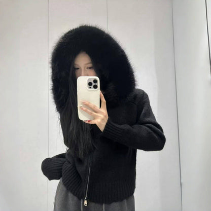 Damen Kapuzenpullover Pelzkragen Taschen Eveloria